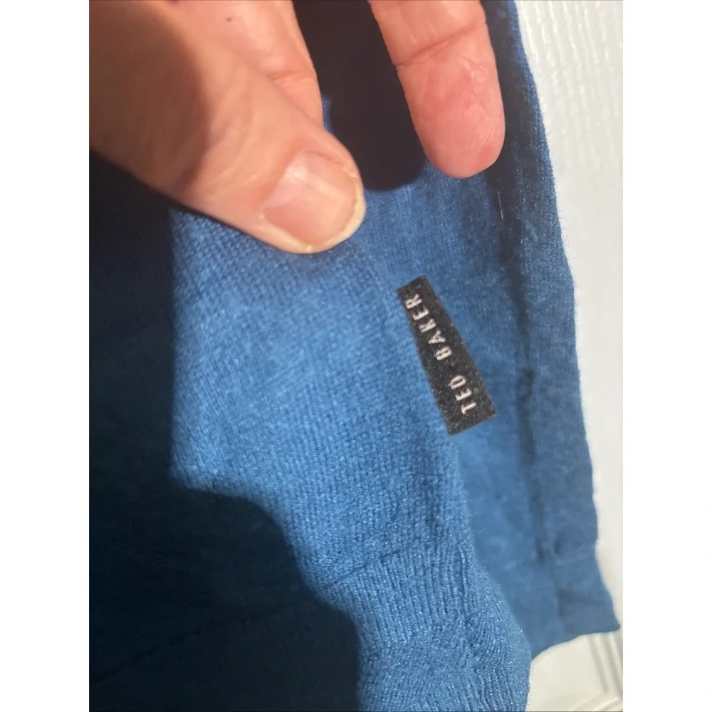 Ted‎ Baker Sweater Men Size 6 XL Wool Blend Knit V-Neck Blue Classic Pullover